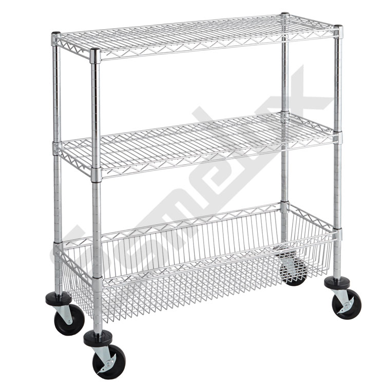 Carrito de reparto con 3 estantes (1 tipo contenedor) y ruedas de 125 mm �