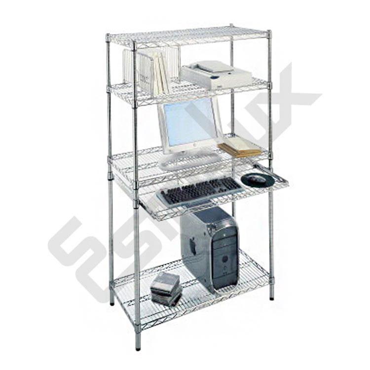 Estanter�a cromada v�lida para ordenador con teclado sobre el estante extra�ble