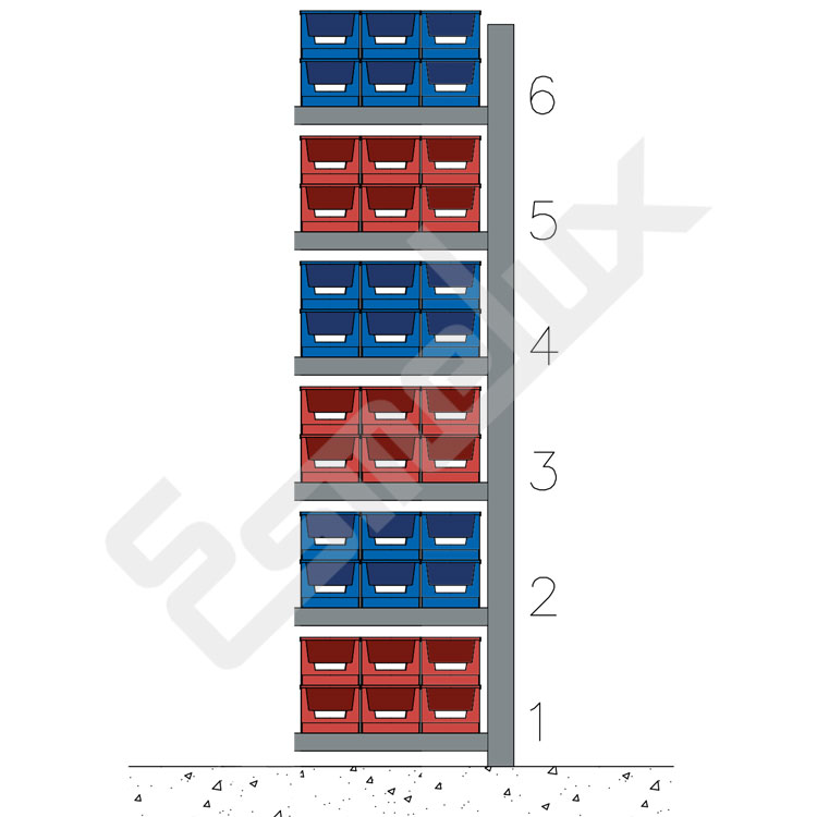 M�dulo adicional de estanter�a met�lica de 600 x 250 x 1972 mm con 36 gavetas n.� 52
