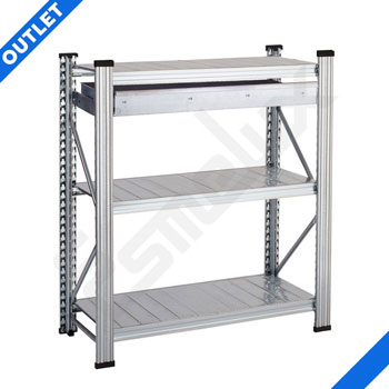 Estanter�a met�lica de baja altura con 3 estantes y un caj�n extra�ble