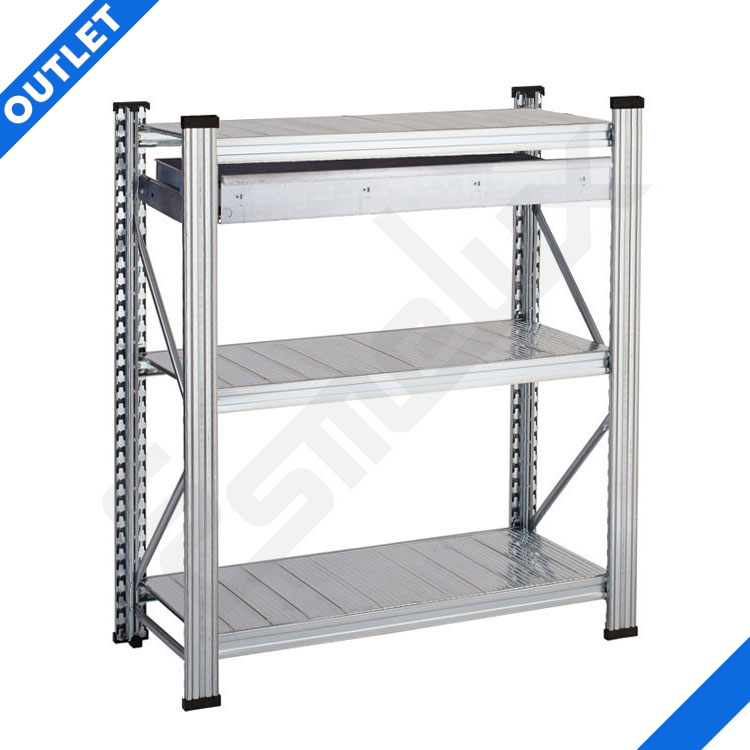 Estanter�a met�lica de baja altura con 3 estantes y un caj�n extra�ble