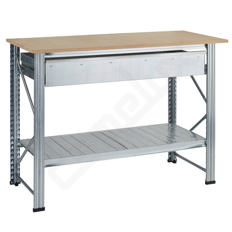 Mesa de trabajo UR con caj�n met�lico extra�ble alto y estante
