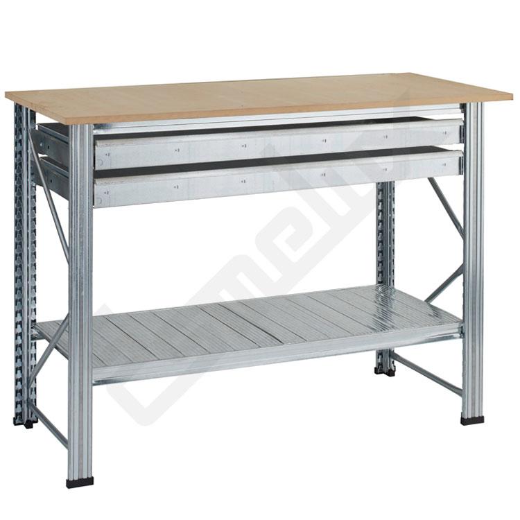 Mesa con encimera DM, 2 cajones extra�bles y estante inferior met�lico