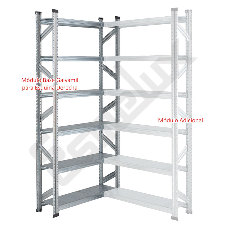 Estanter�as met�licas modulares con 6 estantes para esquina derecha