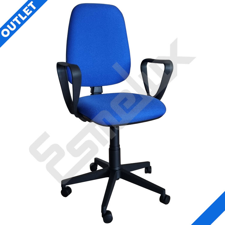 Silla oficina azul con ruedas en Silla giratoria de oficina en color azul con respaldo y brazos