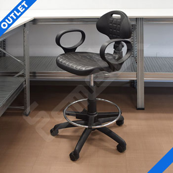 Taburete regulable en altura con brazos y ruedas
