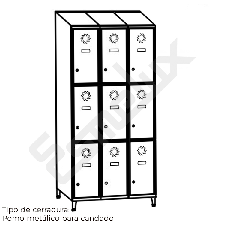 Taquilla met�lica 3 x 3 = 9 puertas con pomo para candado