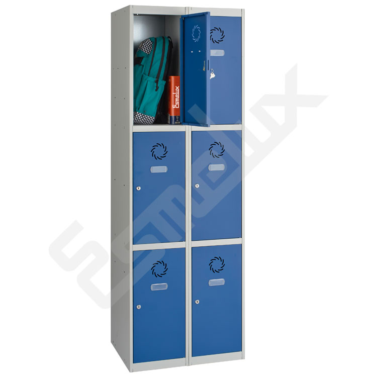 Taquillas met�licas con 3 x 2 puertas en color azul. Casilleros con llave