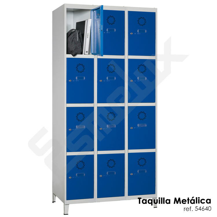 Taquillas met�licas monobloque. Modelo Megablok de 4 x 3 puertas en color azul