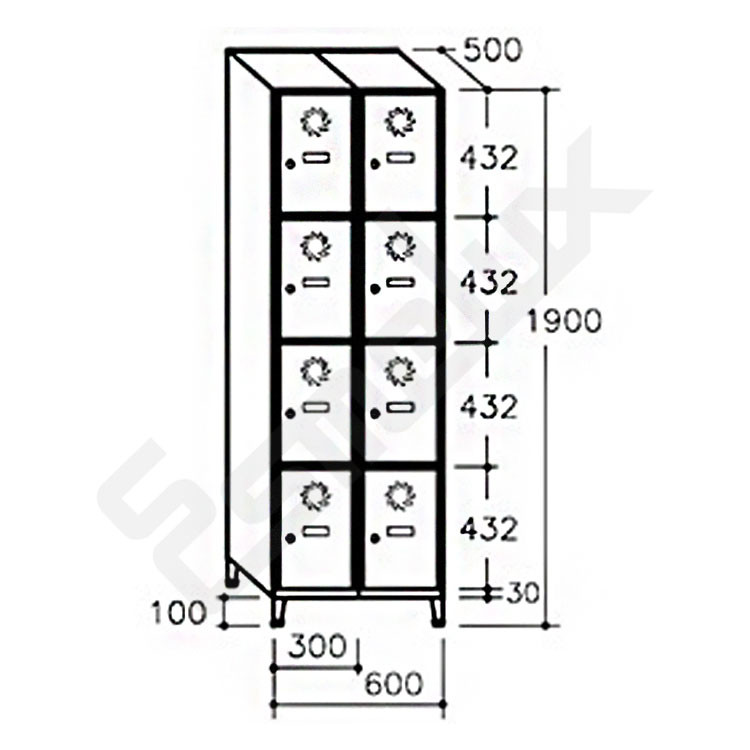 Medidas del modelo 4 x 2 puertas de las taquillas met�licas Megablok