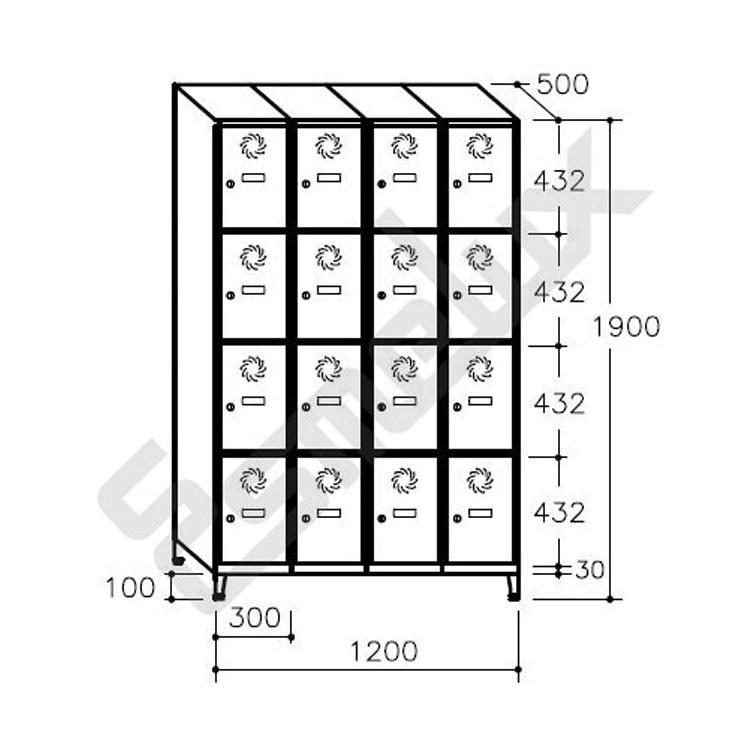 Dimensiones de las taquillas monobloque en su modelo 4 x 4 puertas de la gama Megablok