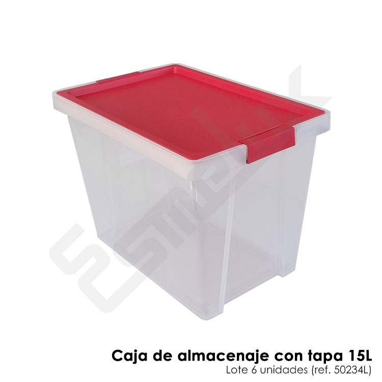 Conjunto de 6 Cajas Multiusos Transparentes con Tapa Roja