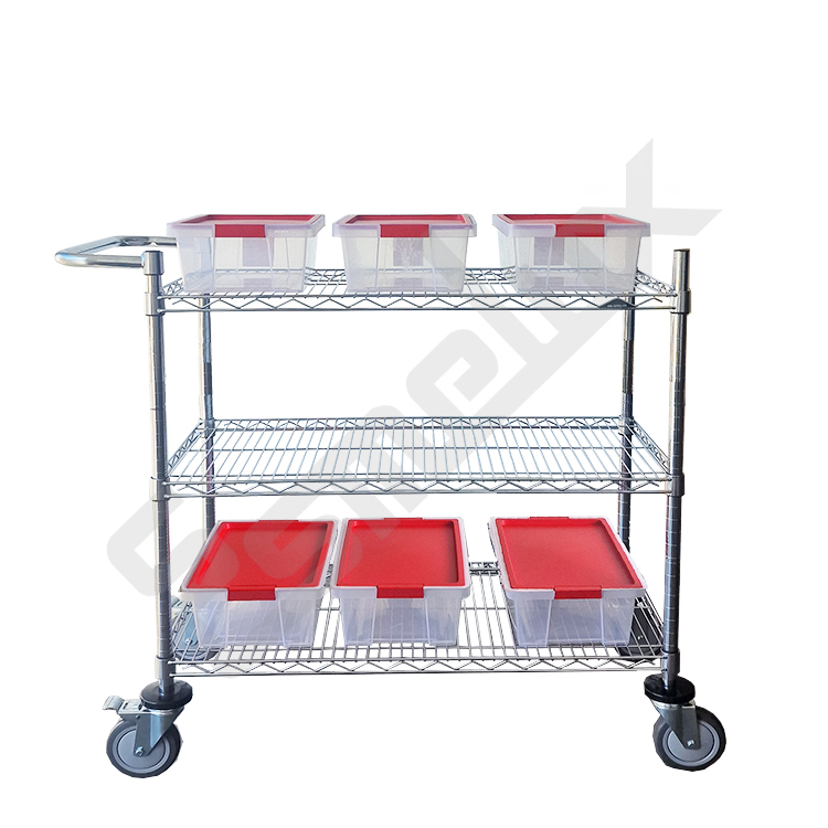 Carro cromado con cajas tapa roja