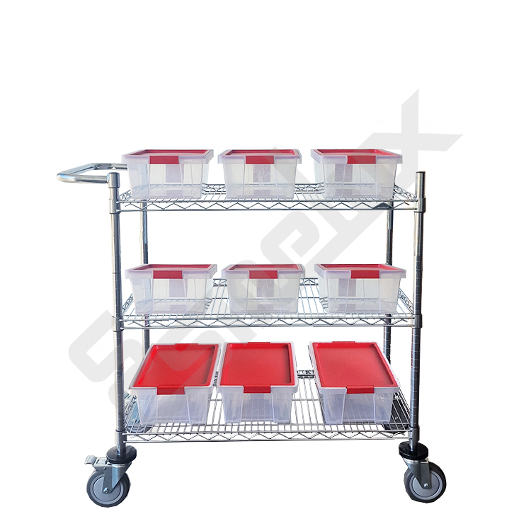 Carro cromado con cajas tapa roja