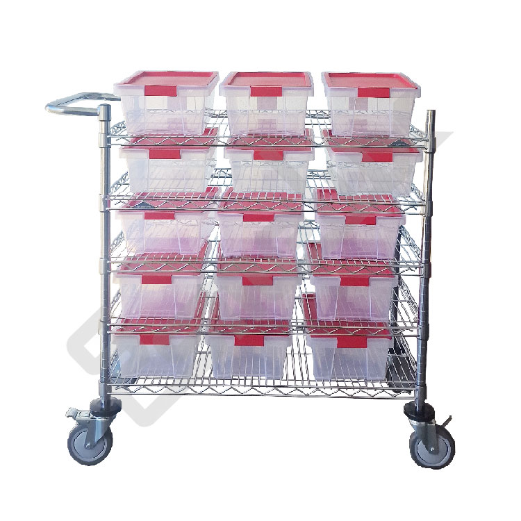 Carro organizador cromado con cajas pl�sticas transparentes