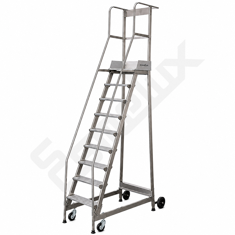 Escalera con plataforma ideal para almacenes, f�bricas, cementerios, trabajos de rotulaci�n, etc.