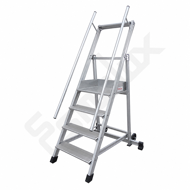 Escalera met�lica plegable. Altura de la plataforma 1 metro. Con barandillas, estabilizadores y pelda�os antideslizantes