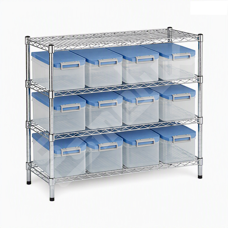 Estanter�a cromada de 3 estantes con 12 cajas a medida