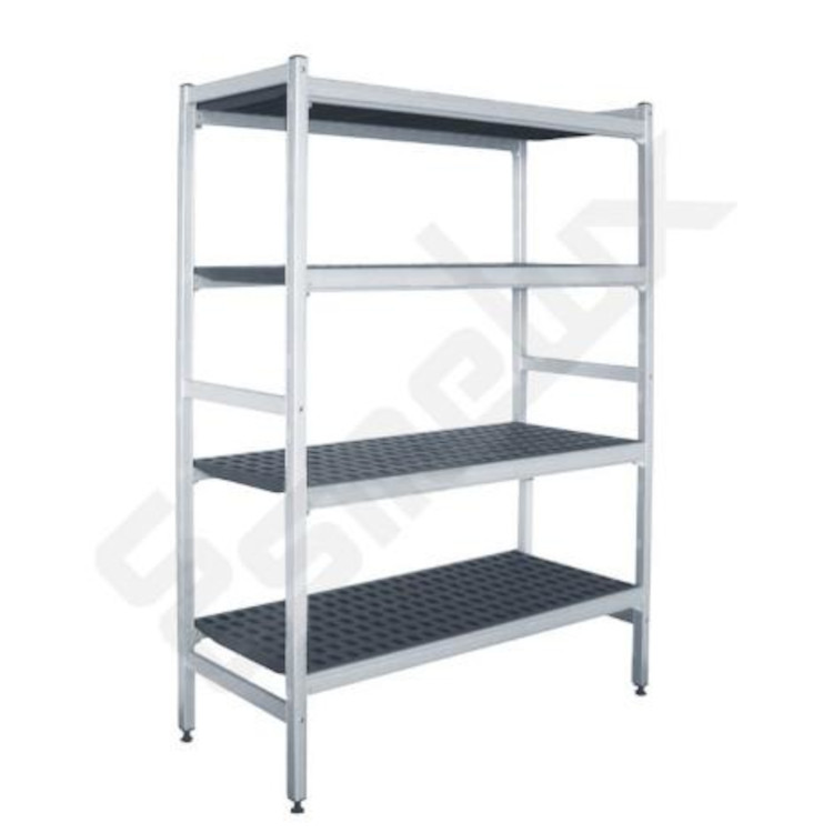 Estanter�a de aluminio anodizado con 4 estantes higi�nicos de polipropileno regulables en altura