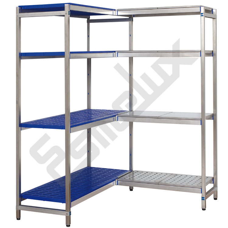 Estanter�a esquinera de acero inoxidable con 4 niveles de estantes
