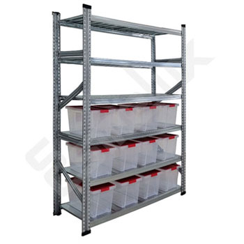 Estanter�a met�lica con 6 estantes y 12 cajas para organizaci�n de productos
