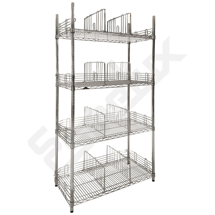 Estanter�a cromada clasificadora de 2 metros de altura con 4 estantes de varilla de 600 x 350 mm con divisores y separadores