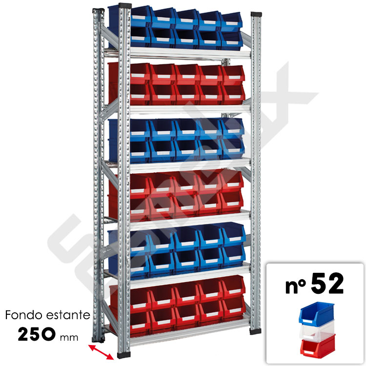 Estanter�a de acero galvanizado Sendzimir 900 x 250 x 1972 mm con 60 gavetas de pl�stico