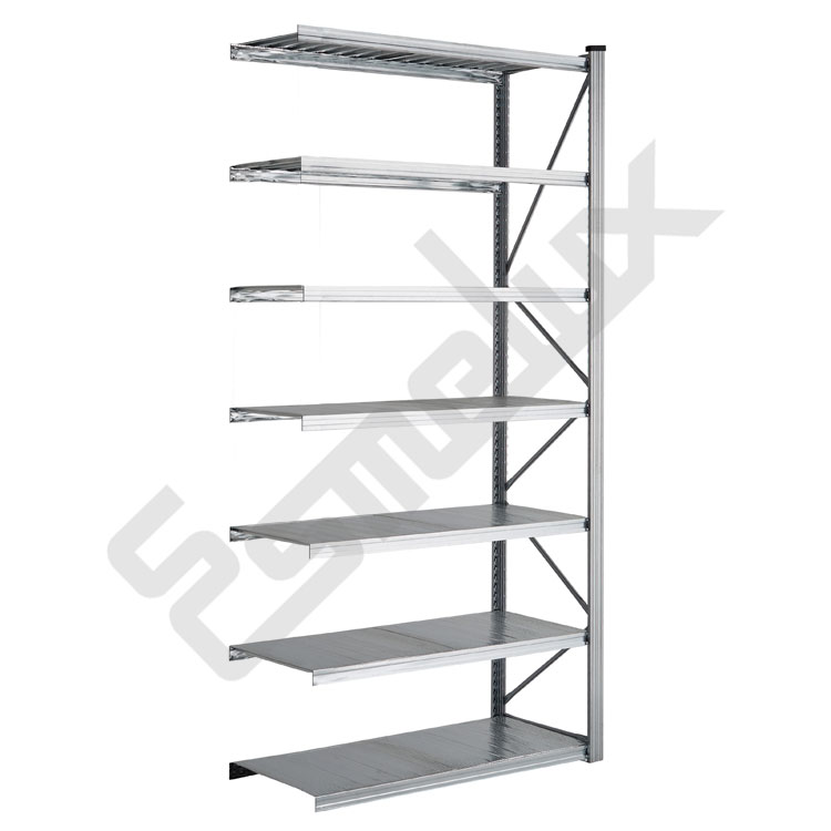 Estanter�a de acero galvanizado con 7 niveles de 140 kg cada uno y dimensiones de 1800 x 320 x 2500 mm.