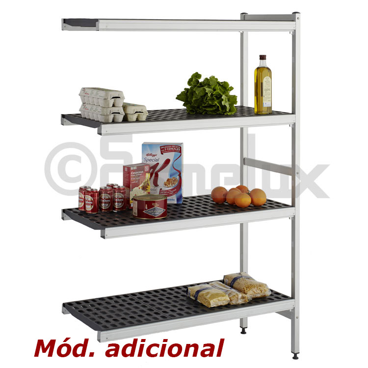 Estanter�a adicional con 4 estantes de polipropileno para ampliar el sistema modular.