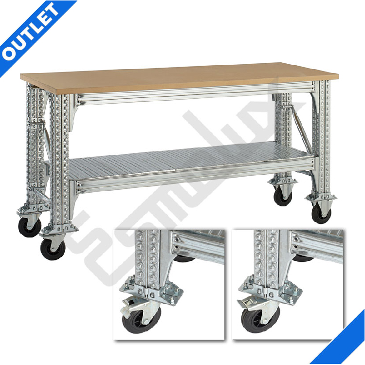 Mesa de trabajo TS con ruedas, estante inferior y encimera en tablero DM
