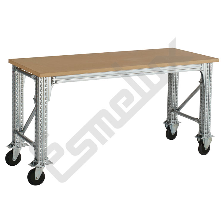 Mesa de trabajo con ruedas para talleres. Encimera DM de 30 mm de espesor con medidas de 1220 x 990 mm
