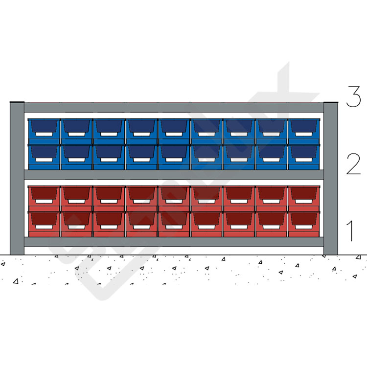Estanter�a de baja altura (916 mm) con 36 gavetas apilables para organizar y mantener en orden piecer�a