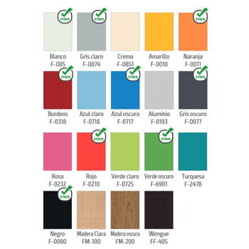 Gama de colores disponibles para las lamas fen�licas