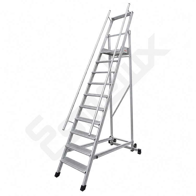 Escalera met�lica SP plegable con plataforma y ruedas
