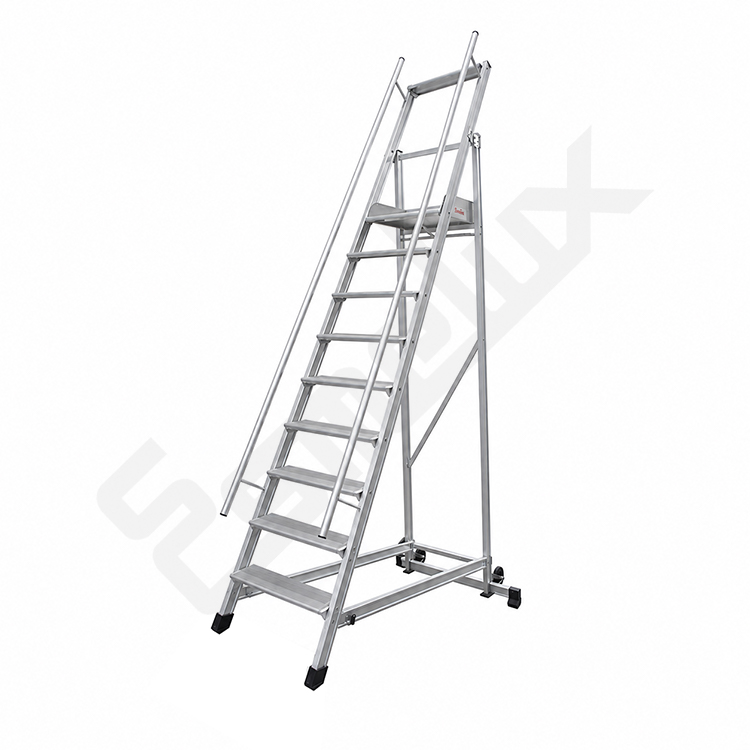 Escalera de aluminio plegable con plataforma y pelda�os antideslizantes