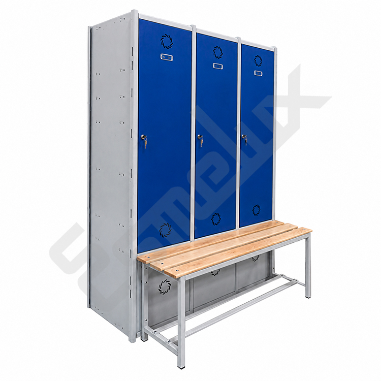 Taquilla con banco o asiento de vestuario incorporado