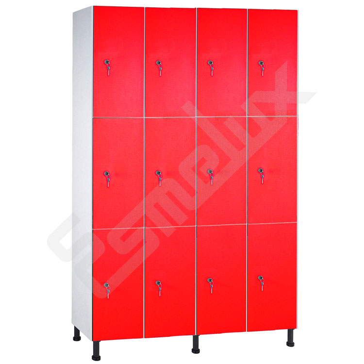 Locker o taquilla de 3 x 4 casilleros con puertas en fen�lico en color rojo