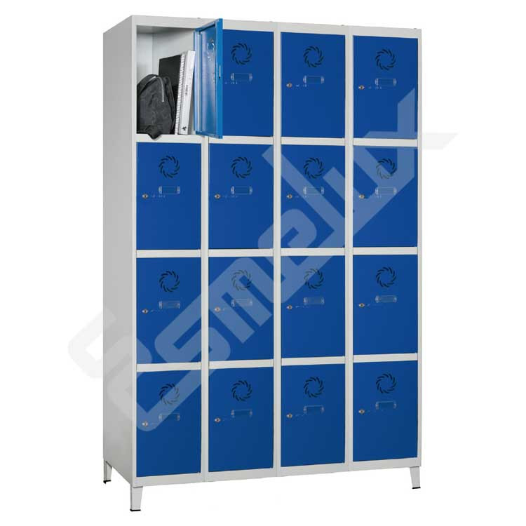 Taquillas met�licas Megablok con puertas de 300 mm de ancho en su modelo de 4 x 4 puertas en color azul